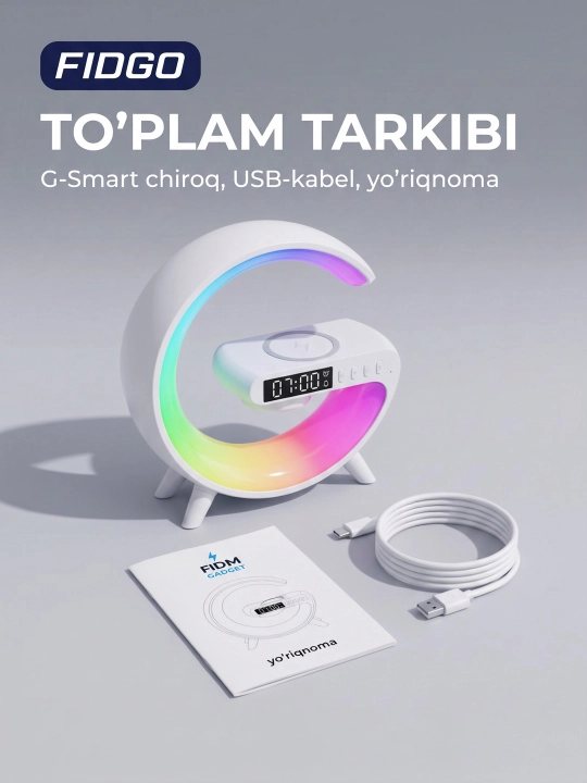 Tungi chiroq, radio va budilnikli aqlli kolonka
