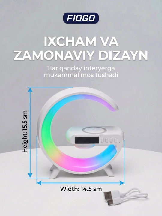 Tungi chiroq, radio va budilnikli aqlli kolonka