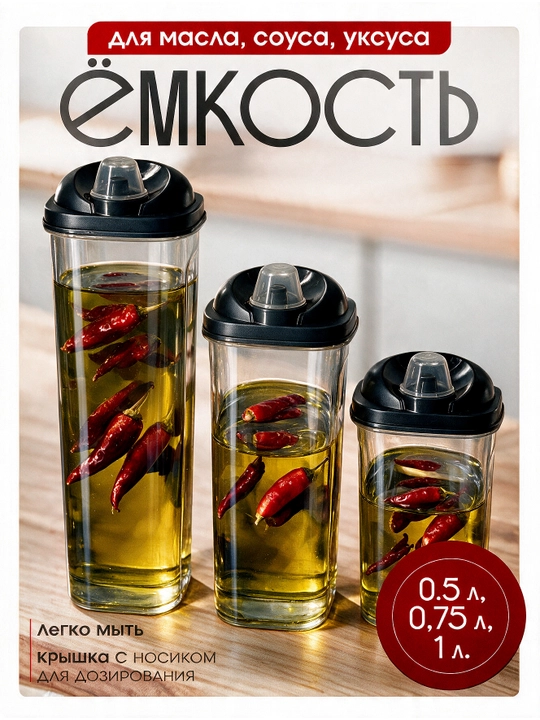Дозатор с крышкой, емкость для масла и уксуса - 