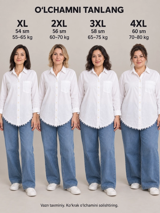 Rubashka ayollar, uzun yengli ayollar ko‘ylagi, katta o‘lchamda, XL-4XL, Turkiya