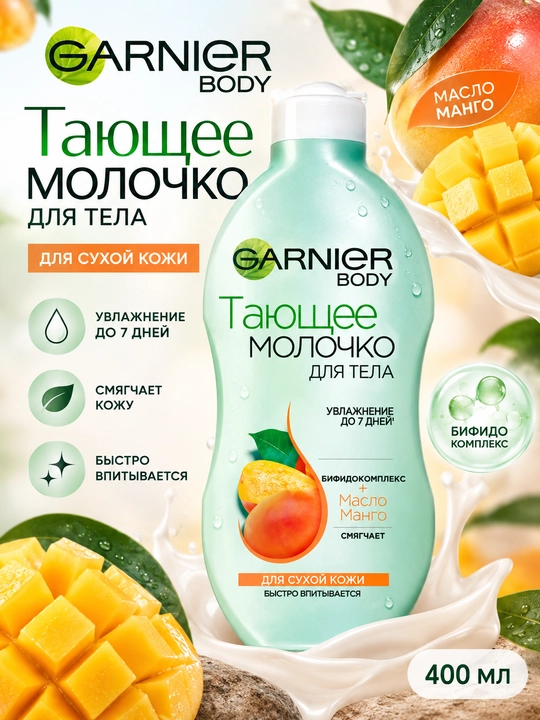 Garnier Body Tanolleee молоко для тела с манговым и бифидокомплексом для сухой кожи, увлажняющее молоко - 