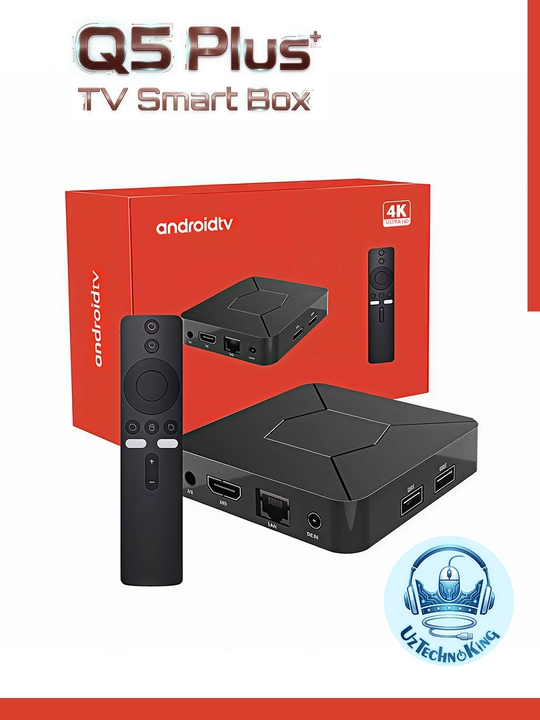 Q5 plus 4k ultra hd — 1000+ kanal, 1 yil bepul! Ovozli pult, android tv box - 