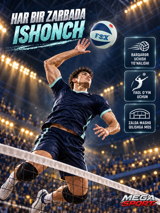 FOX SD-V8000 voleybol to‘pi, yumshoq sintetik charm, sport va mashg‘ulot uchun