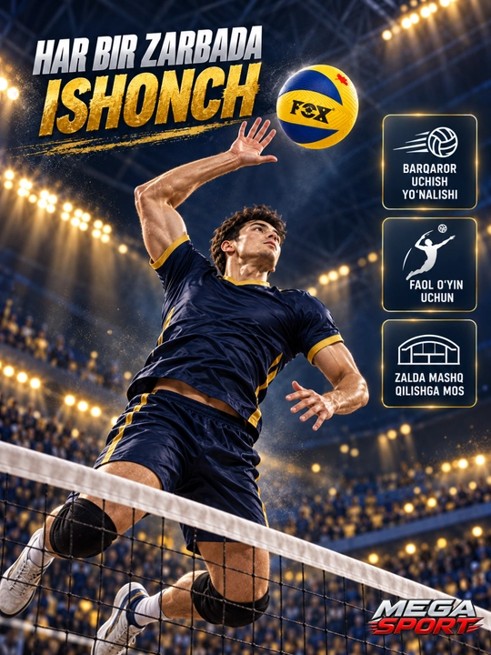 FOX SD-V8000 voleybol to‘pi, yumshoq sintetik charm, sport va mashg‘ulot uchun
