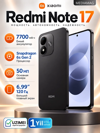 Smartfon Redmi Note 17 NFC, AMOLED 120 Gts, 7700 mAs, 45W Turbo, 50 MP, NFC - 