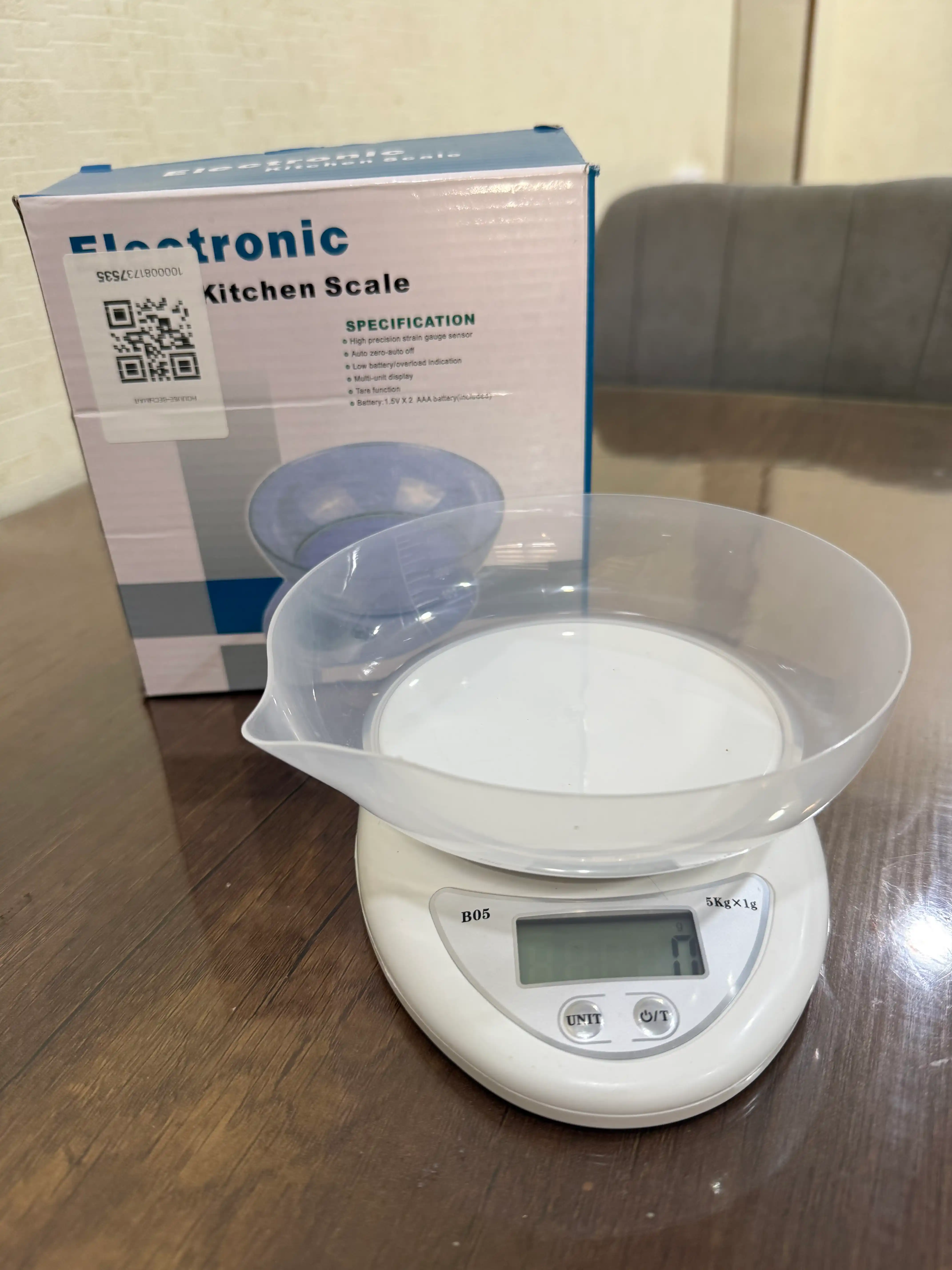 Batareyalar bilan birga 5 kg gacha bo'lgan oshxona tarozilari