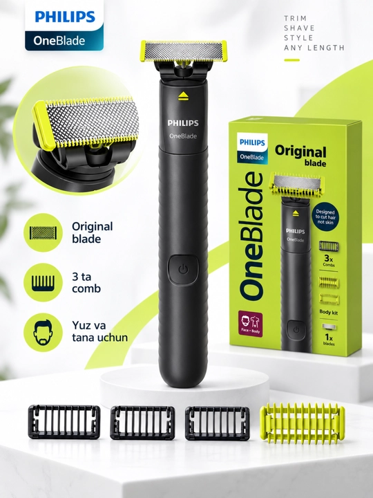 Триммер Philips OneBlade для лица и тела с насадками