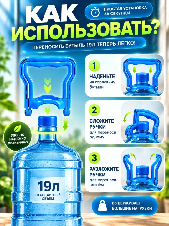 Ручка трансформер для вертикальной переноски бутылей, складная, держатель, 19 л