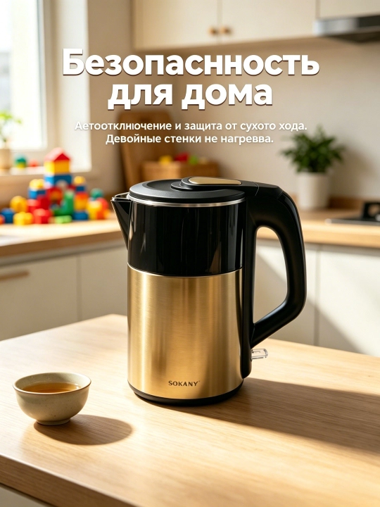Elektr choynak SOKANY SK-09031, 2,8 L, 2200 Vt, 304 zanglamaydigan po'lat, ikki devorli