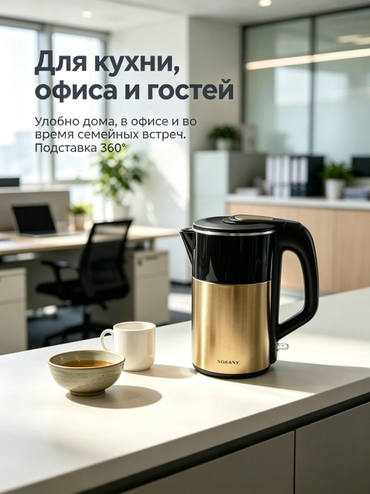 Elektr choynak SOKANY SK-09031, 2,8 L, 2200 Vt, 304 zanglamaydigan po'lat, ikki devorli