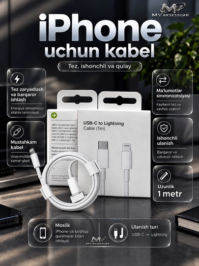 Кабель для IPhone Type-C to Lightning USB – для быстрой зарядки моделей iPhone от 7 до 14 - 