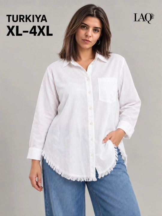 Рубашка женская с длинным рукавом, оверсайз, XL-4XL, Турция - 