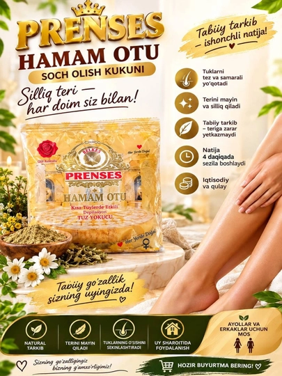 Prenses Hamam Otu depilyatsiya kukuni, Hurrem kukuni - depilyatsiya uchun kukun - 