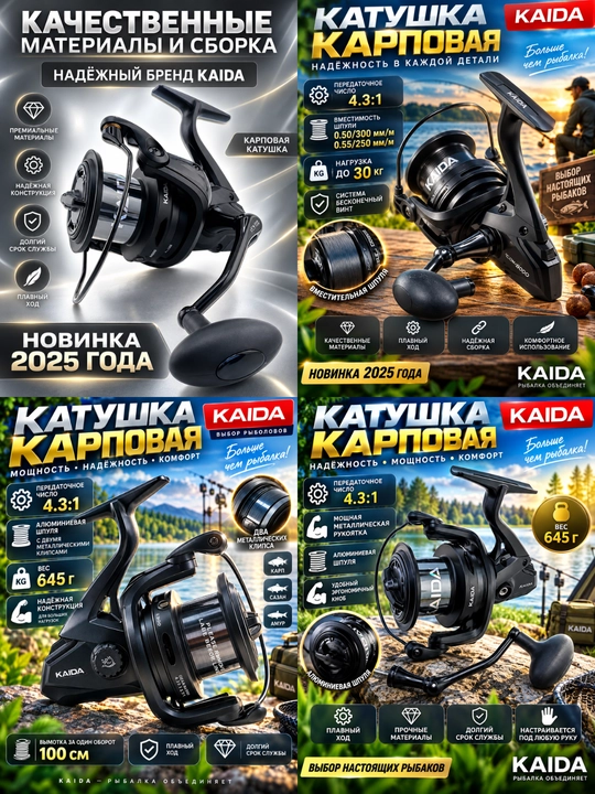 Катушка для спиннинга безынерционная для рыбалки KAIDA