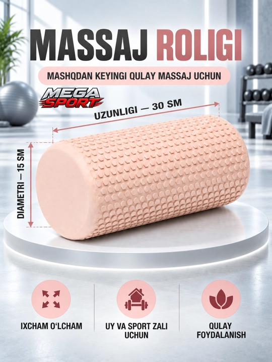 Ko‘pikli materialdan tayyorlangan massaj roligi - mushaklar uchun sport massaj roligi - 