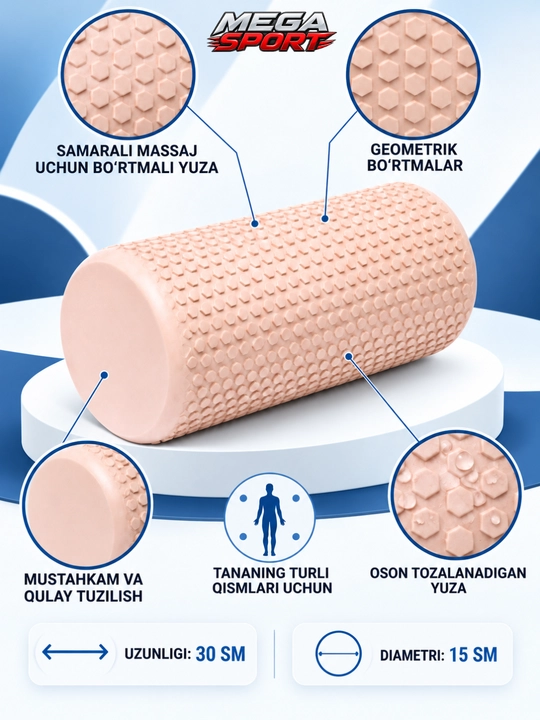 Ko‘pikli materialdan tayyorlangan massaj roligi - mushaklar uchun sport massaj roligi