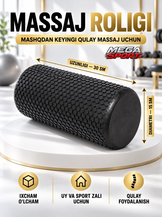 Ko‘pikli materialdan tayyorlangan massaj roligi - mushaklar uchun sport massaj roligi - 