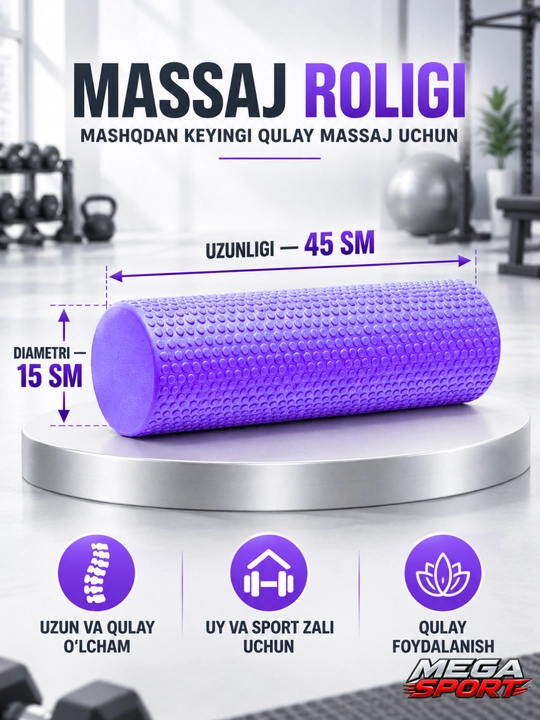 Ko‘pikli materialdan tayyorlangan massaj roligi - mushaklar uchun sport massaj roligi - 