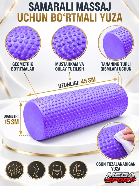 Ko‘pikli materialdan tayyorlangan massaj roligi - mushaklar uchun sport massaj roligi