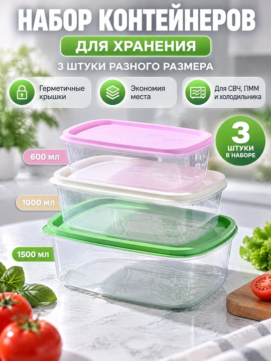 Пластиковые контейнеры для хранения еды и продуктов, набор из 3-х и 7 штук