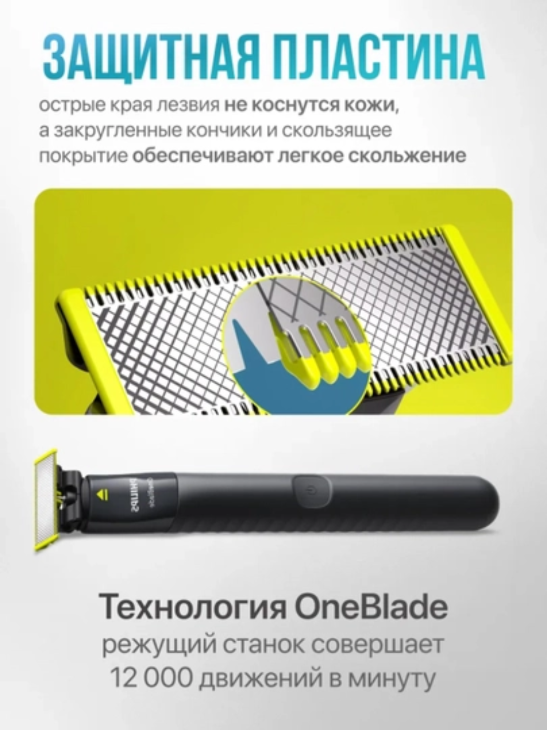 Триммер-электробритва Philips OneBlade QP1624/10 для лица и тела, 3 насадки