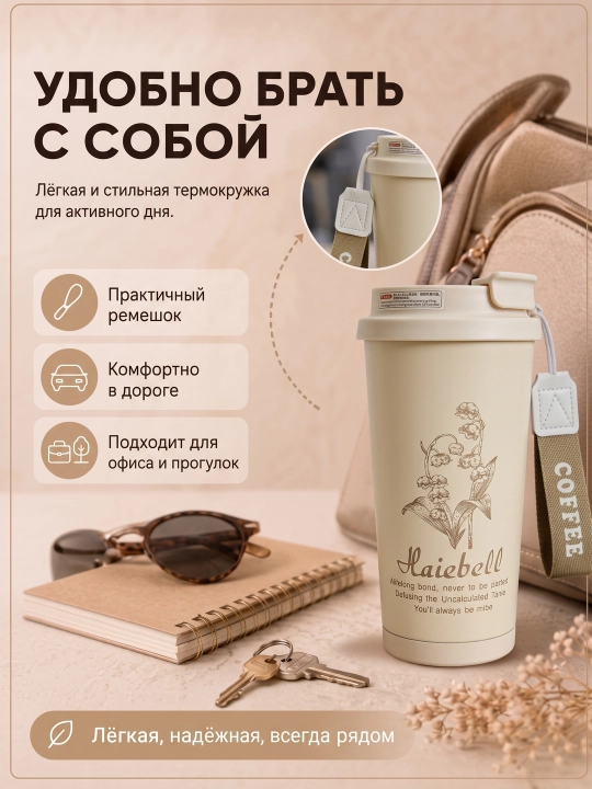 Термокружка для кофе и чая из нержавеющей стали 316, с краном, 500 мл