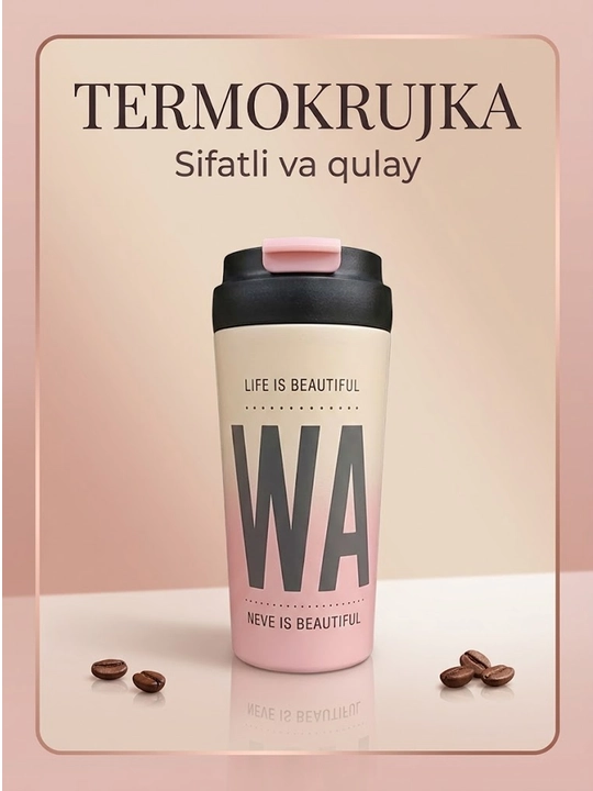 Termokrujka Coffee 550 ml, zanglamas po'lat, qopqoqli, kofe uchun termos stakan