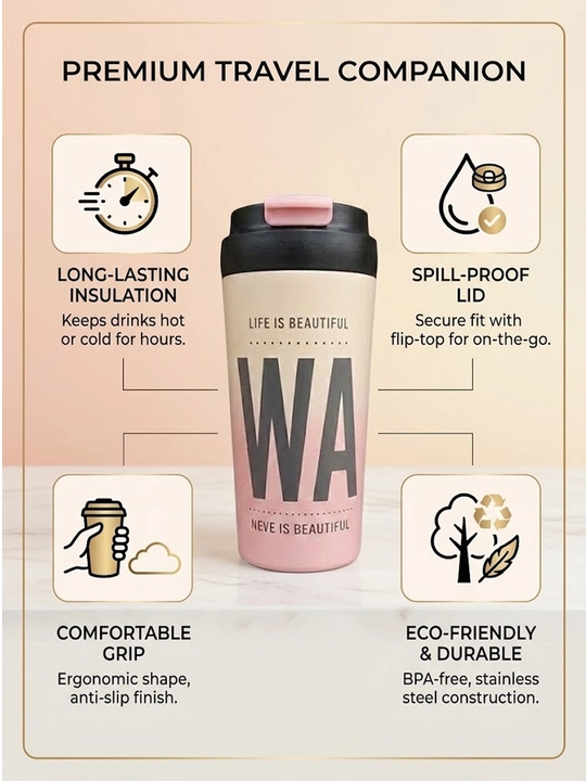 Termokrujka Coffee 550 ml, zanglamas po'lat, qopqoqli, kofe uchun termos stakan