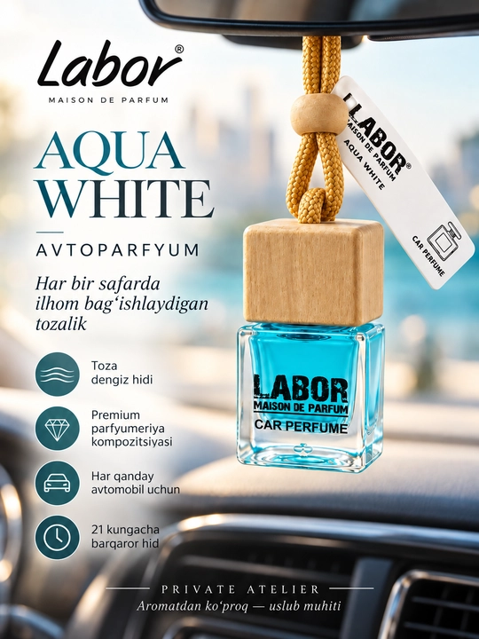 Avtomobil uchun atir Labor Aqua white, mashina uchun xushbo‘ylantirgich