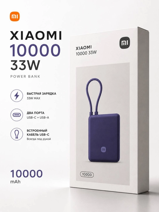 Xiaomi Power Bank 10 000 / 20 000 мА·ч 22.5W, новая модель, Type-C, встроенный кабель, CCC - 