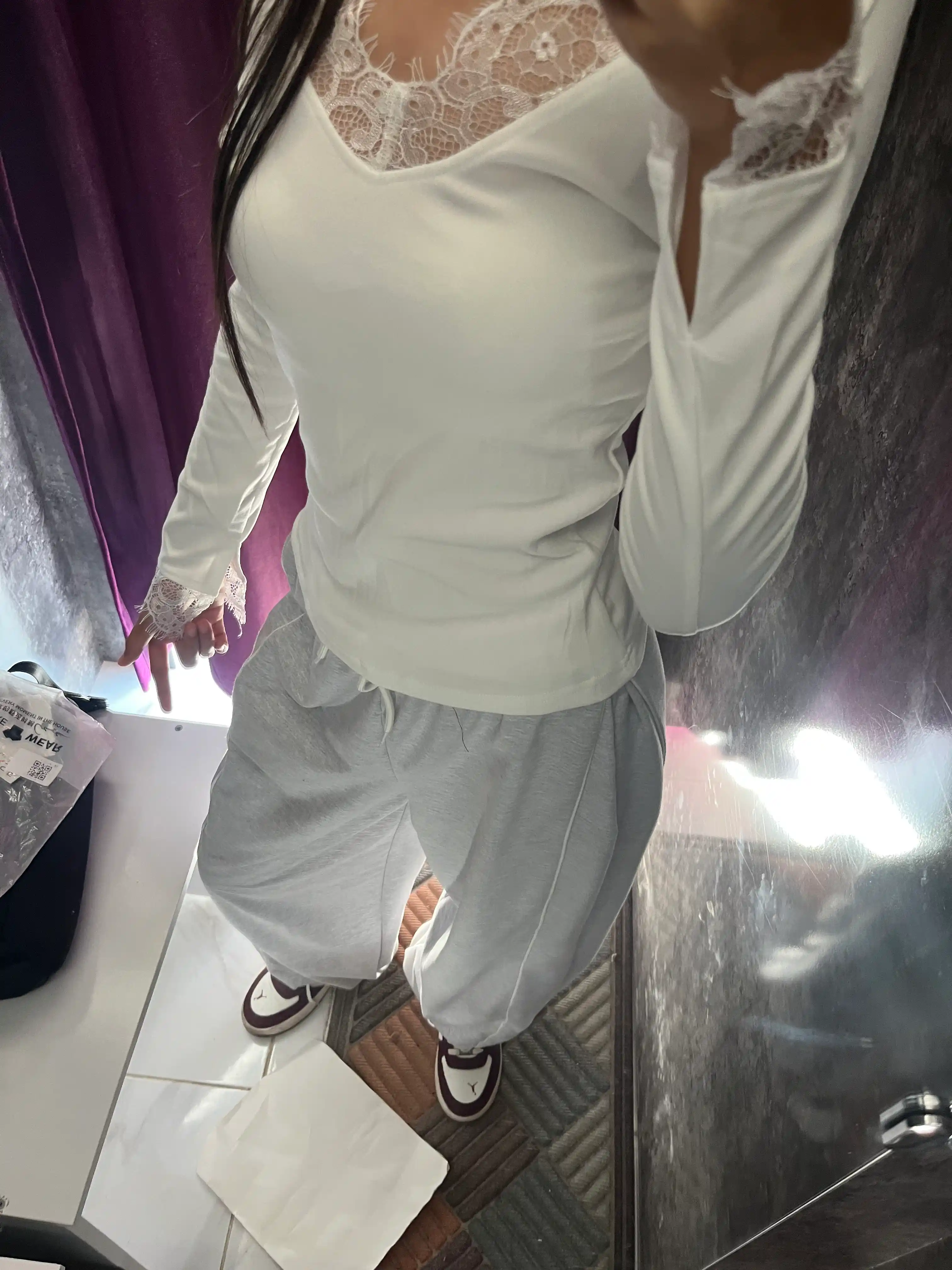 Женский лонгслив с кружевом, V-вырез, велюр S-XL