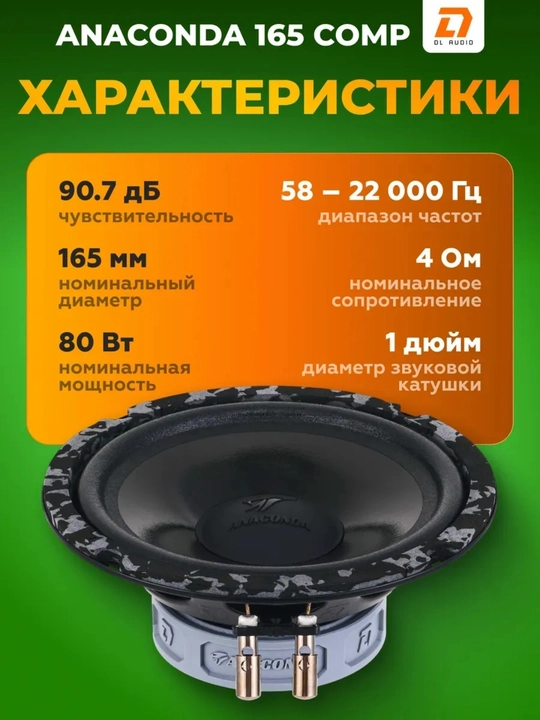 Динамики 16 см автомобильные компонентные DL AUDIO Anaconda 165 Comp