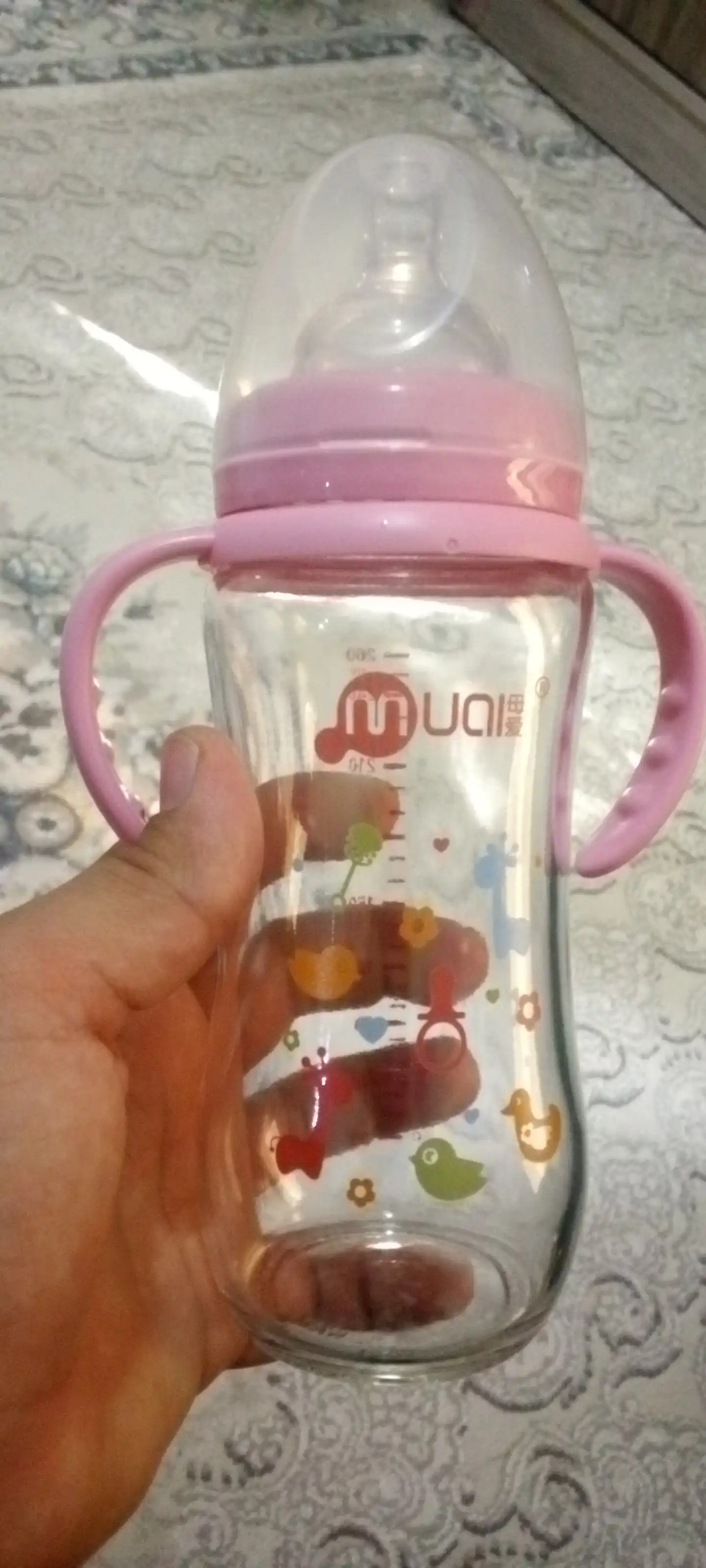 Shishadan tayyorlangan bolalar uchun ovqatlantirish butilkasi, antikolik, tutqichli, 260 ml, 180 ml.