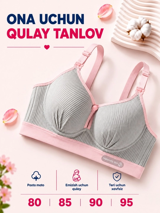 Emizikli onalar uchun paxtali byustgalter, xb, klipsli, simsiz, suyaklarsiz, 80–95 - 