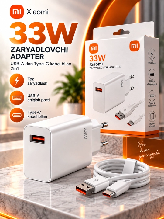 33W 67W 120W zaryadlovchi adapter + Type-C kabel - 