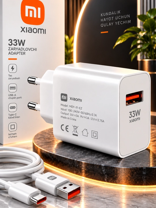 33W 67W 120W zaryadlovchi adapter + Type-C kabel