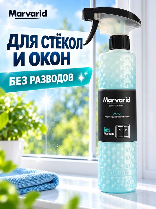 Средство для мытья стекол и окон Marvarid, очиститель для зеркал и автостёкол без разводов - 