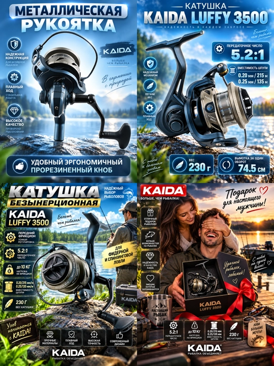 Катушка для спиннинга безынерционная для рыбалки KAIDA