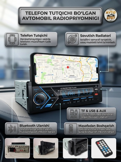 Автомагнитола Pioneer ZF DEH-9077 с держателем для телефона, Bluetooth, USB - 