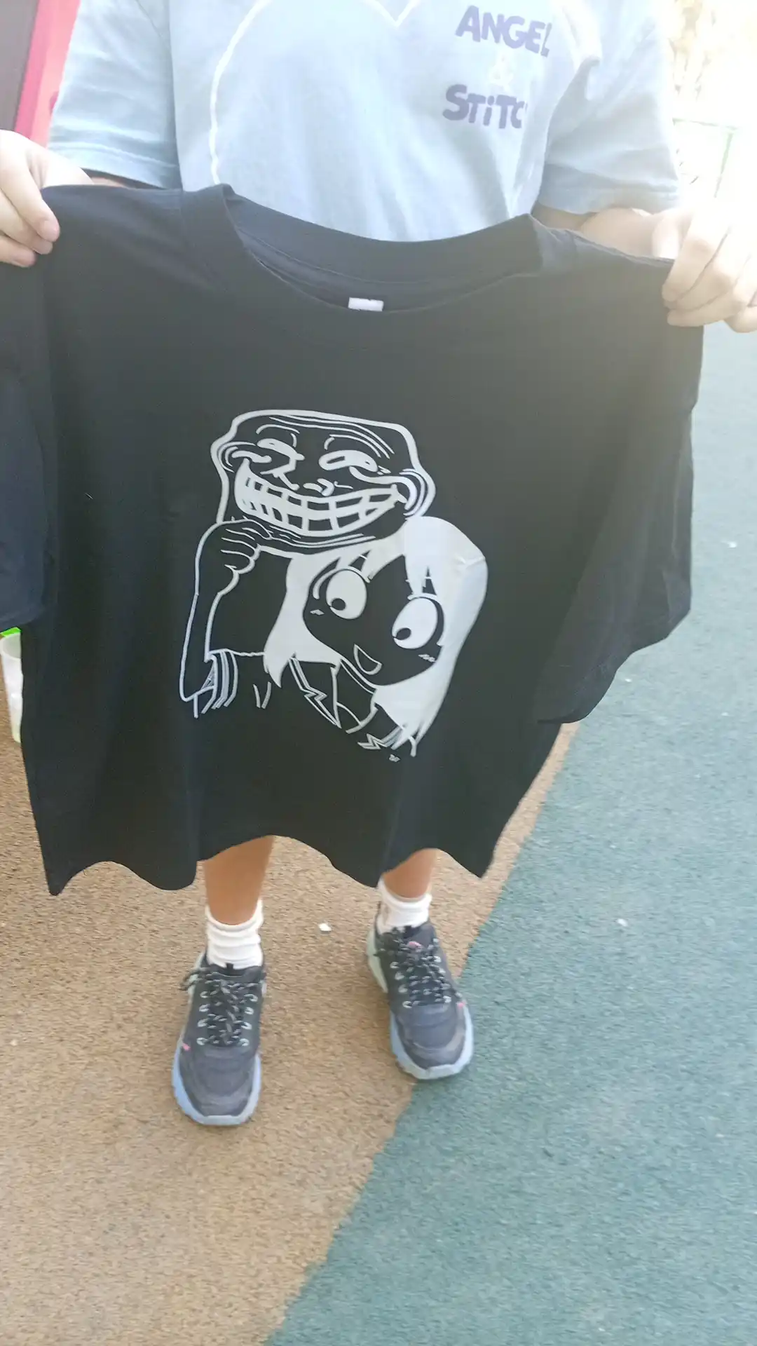 Trollface veb-kor memli MICONIC unisex katta o‘lchamli qora futbolkasi