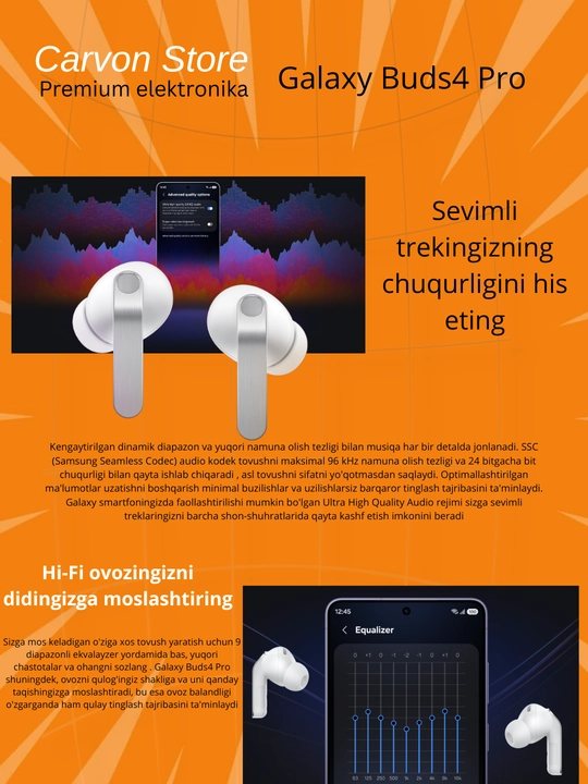 Samsung Buds 4 Pro, ANC, HI-FI Audi, Galaxy AI Wireless Power IP67