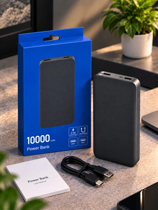 Повербанк 10000 мАч, быстрая зарядка 2.4A, Type-C и USB-A, портативный аккумулятор - 