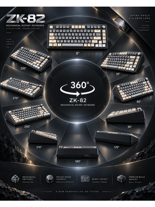 Механическая клавиатура ZK-82 с RGB-подсветкой, 82 клавиши, металлический регулятор
