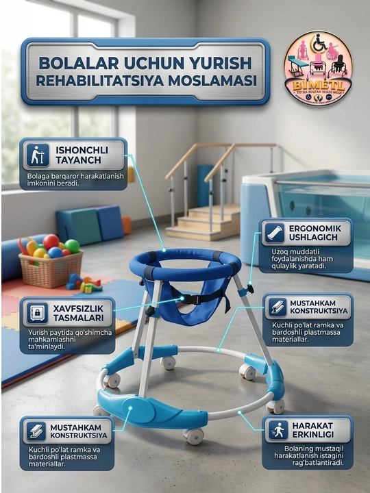 BIMETL DTSP bolalar xodunogi, yurishni o'rgatuvchi reabilitatsiya moslamasi