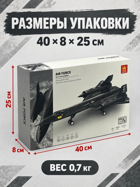 Konstruktor harbiy samolyot SR-71 Blackbird, bolalar uchun samalyot, 183 detal