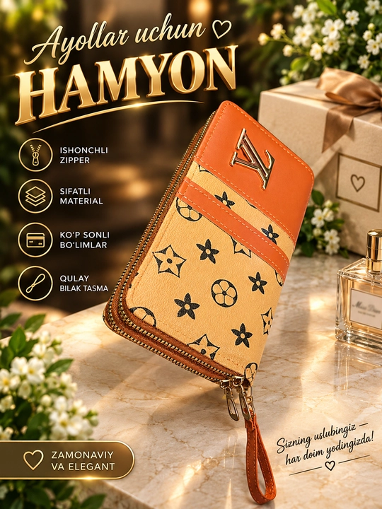 Zamonaviy ayollar hamyoni, o‘lchami: 20 × 11 sm - 