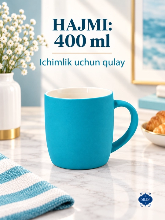 Керамический бокал-кружка для чая и кофе, цветной, 350–370 мл, 1 штука