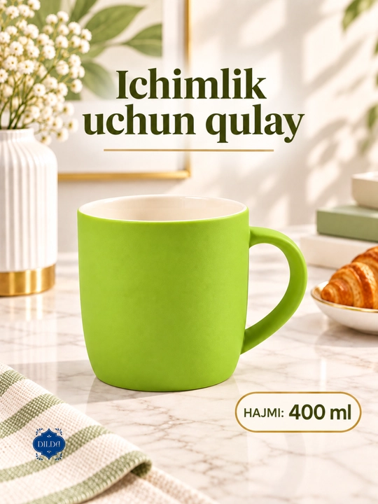Керамический бокал-кружка для чая и кофе, цветной, 350–370 мл, 1 штука