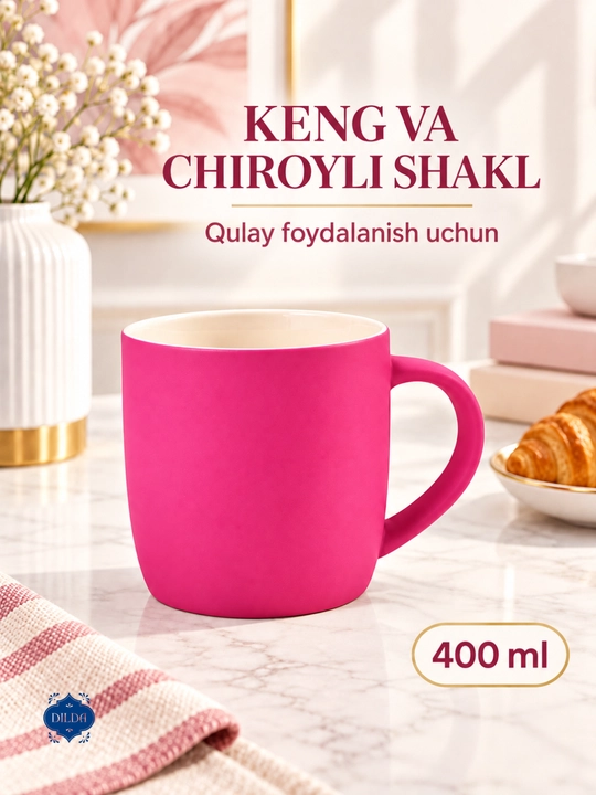 Керамический бокал-кружка для чая и кофе, цветной, 350–370 мл, 1 штука