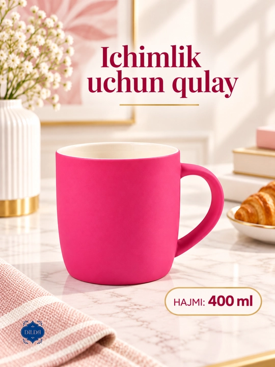 Керамический бокал-кружка для чая и кофе, цветной, 350–370 мл, 1 штука